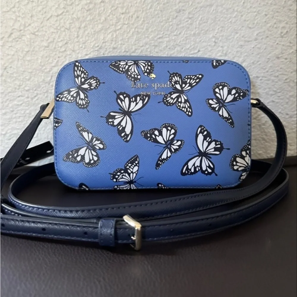NWT Kate Spade Staci Butterfly Sky Printed Mini Camera Bag‎ Blue Multi